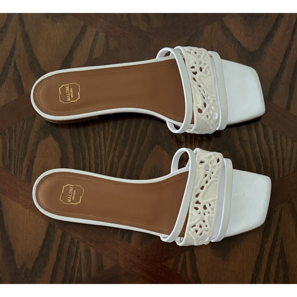 Malone Souliers $700 White Leather Flat Sandals 37.5